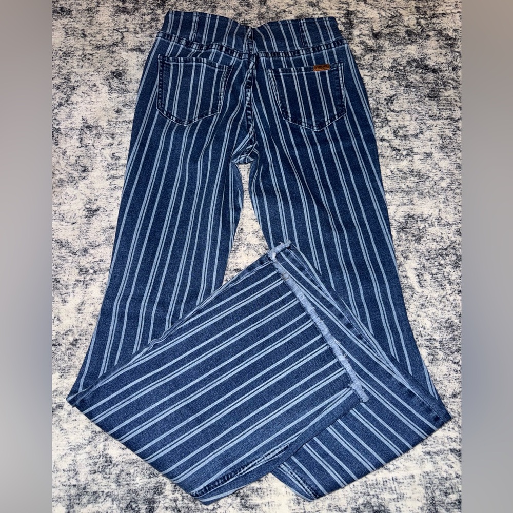 Rock & Roll Cowgirl Blue Striped Flare Jeans - Picture 2 of 4